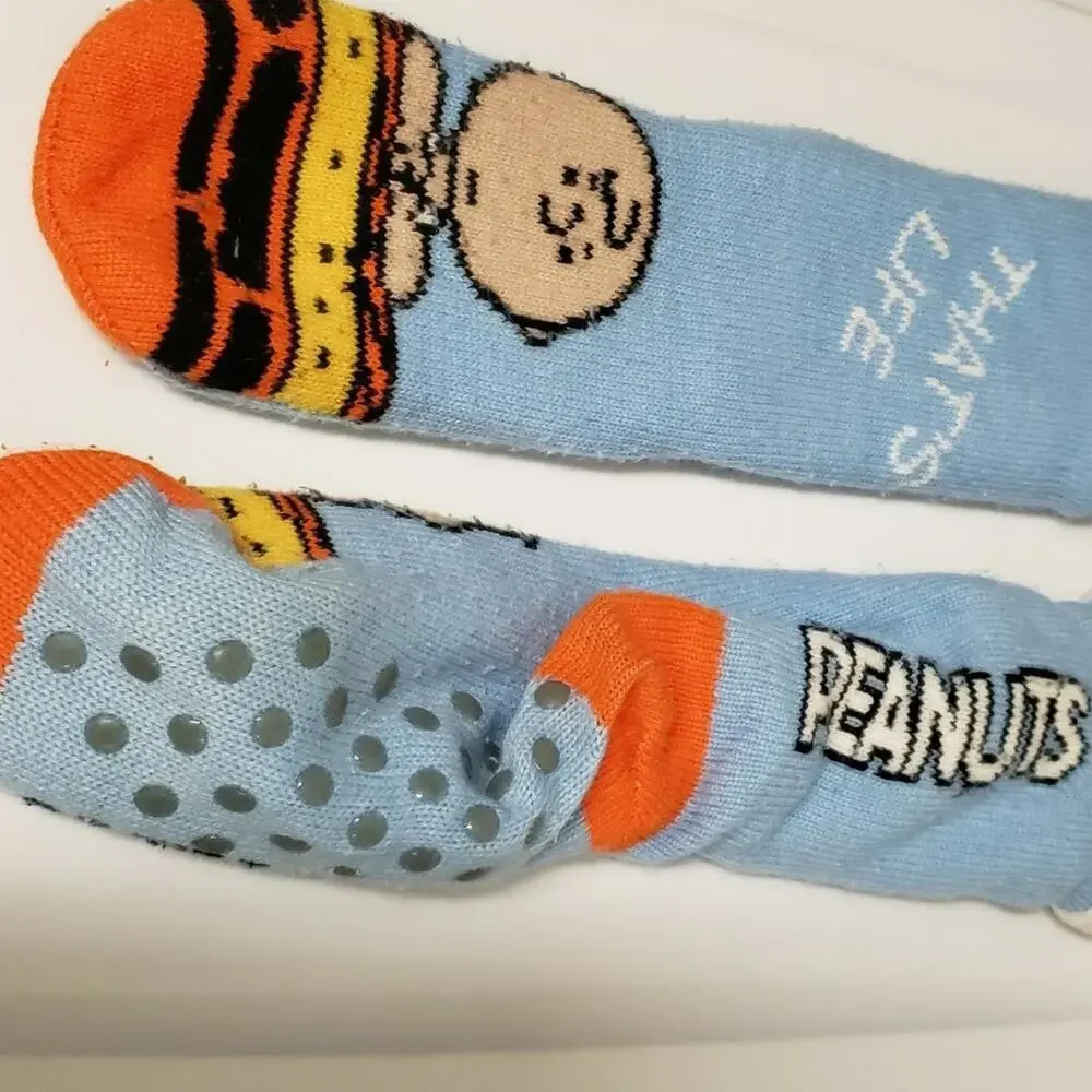 PEANUTS Ladies Sherpa Lined Gripper Bottom Slipper Socks Charlie Brown, Linus